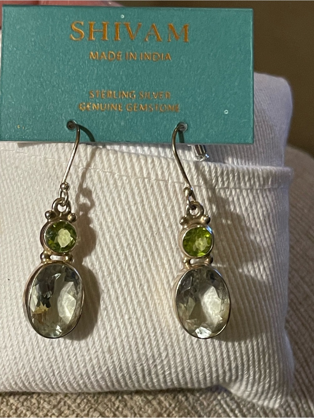 Shivam Sterling Silver Green Amethyst Peridot Gemstone Drop Earrings